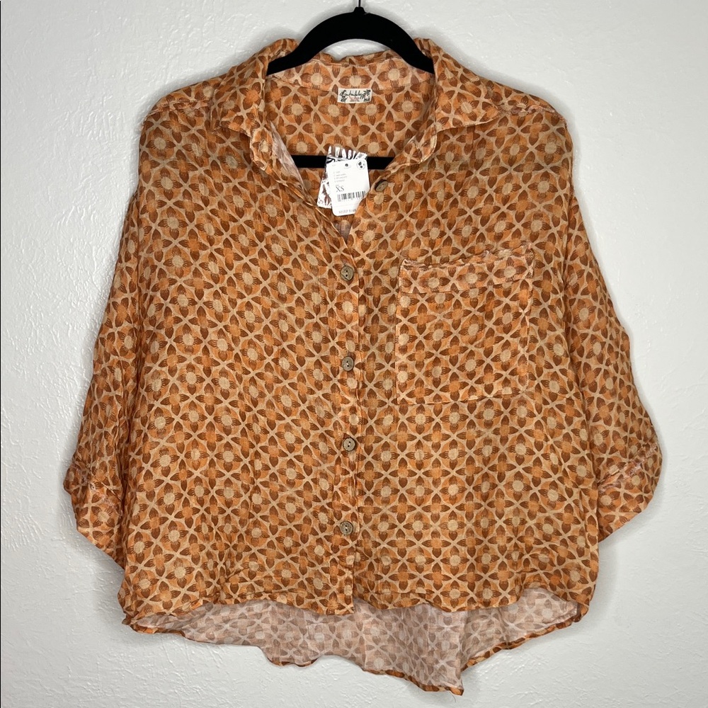 NWT Intimately Free People Linen Blend Orange Button Down - Size XS - Oversized